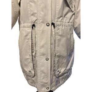Tyrolia Hooded Anorak Ski Parka Jacket Beige Drawstring Waist Casual Pockets Zip